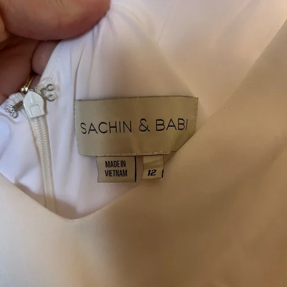 Anthropologie SACHIN + BABI Gwyneth V Neck White Mini Bow Dress Size US 12 - Picture 12 of 13